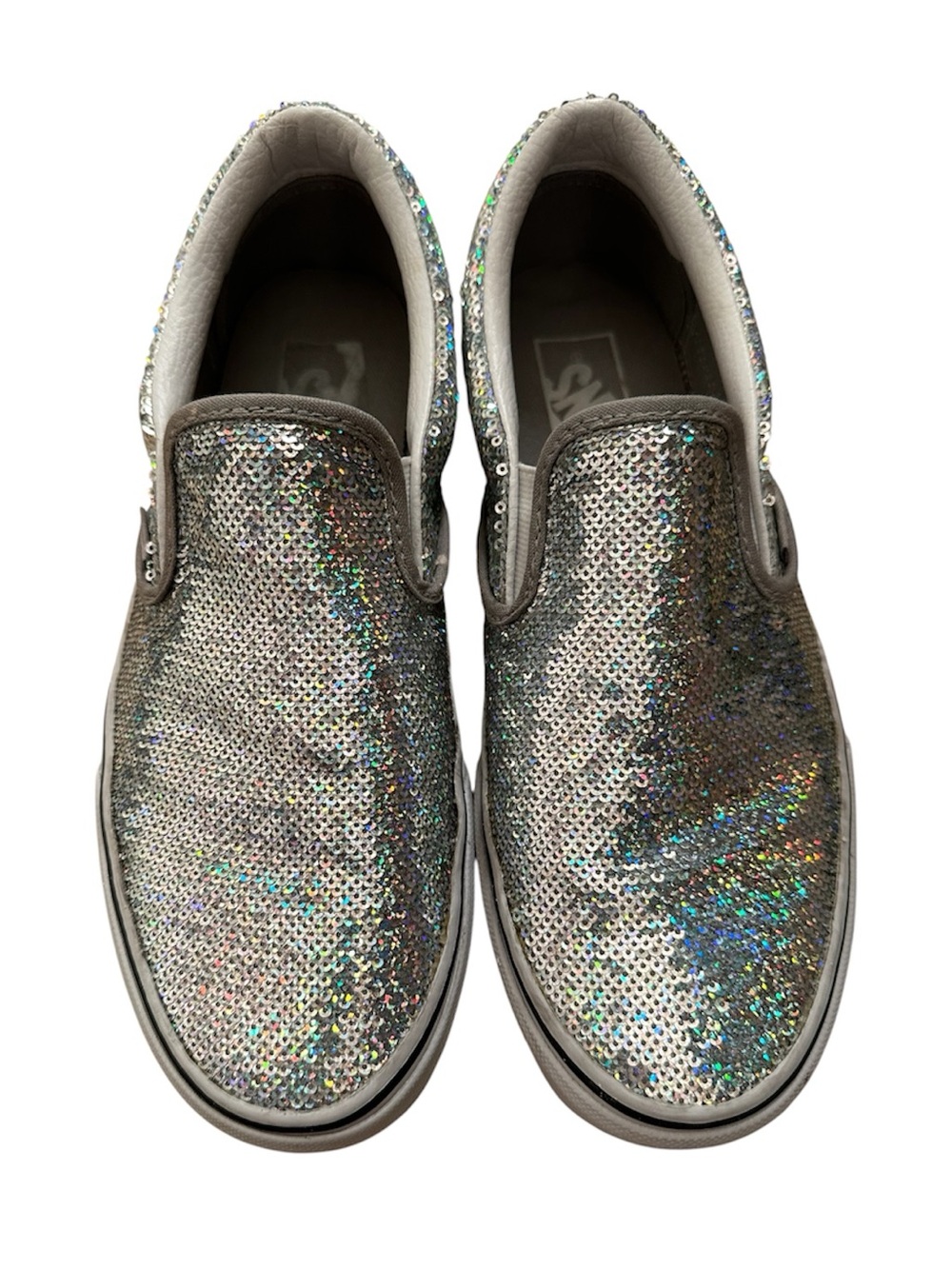 Vans Silver Holographic Sequin Slip-On Sneakers